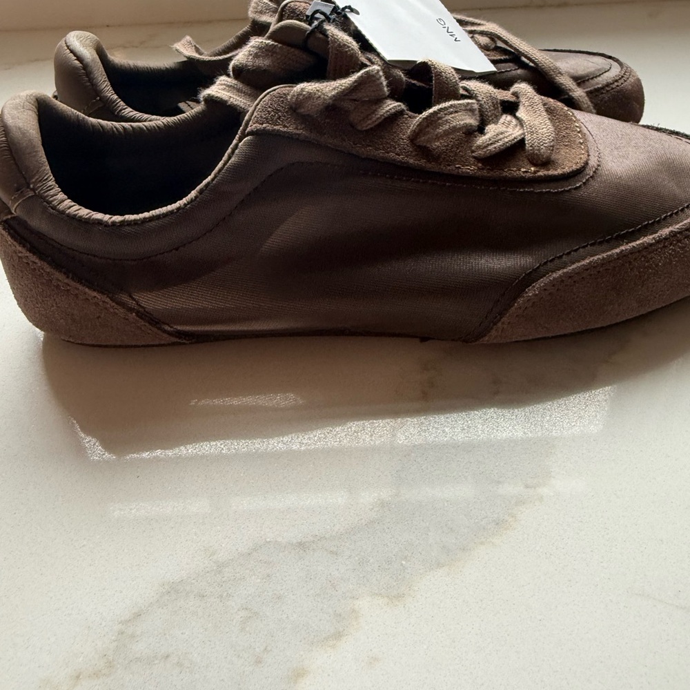 Mango Mixed Media Sneaker Brown Suede & Fabric Lace-Up new with tag - Picture 7 of 8